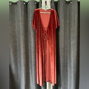 Baltic Born Deep Red Terrecotta Velvet Dress with Sleeves